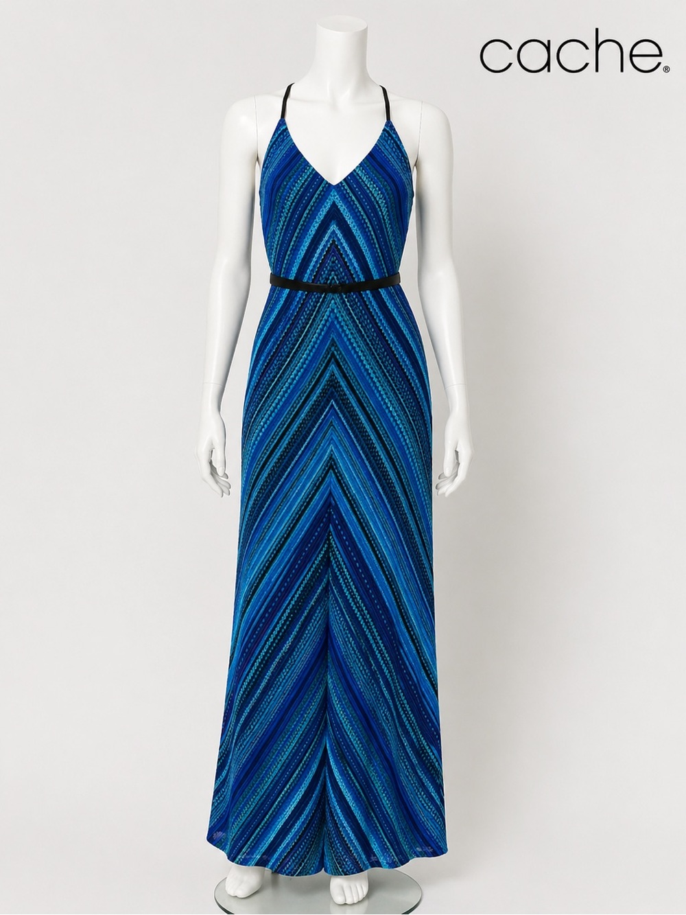 Cache Blue Shades & Black Chevron Maxi Dress – Spaghetti Strap Dress – Size M